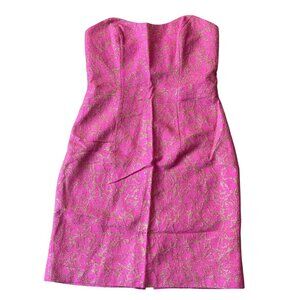 Milly of New York Dress Womens 6 Pink Gold Strapless Silk Glam Party Avant Garde